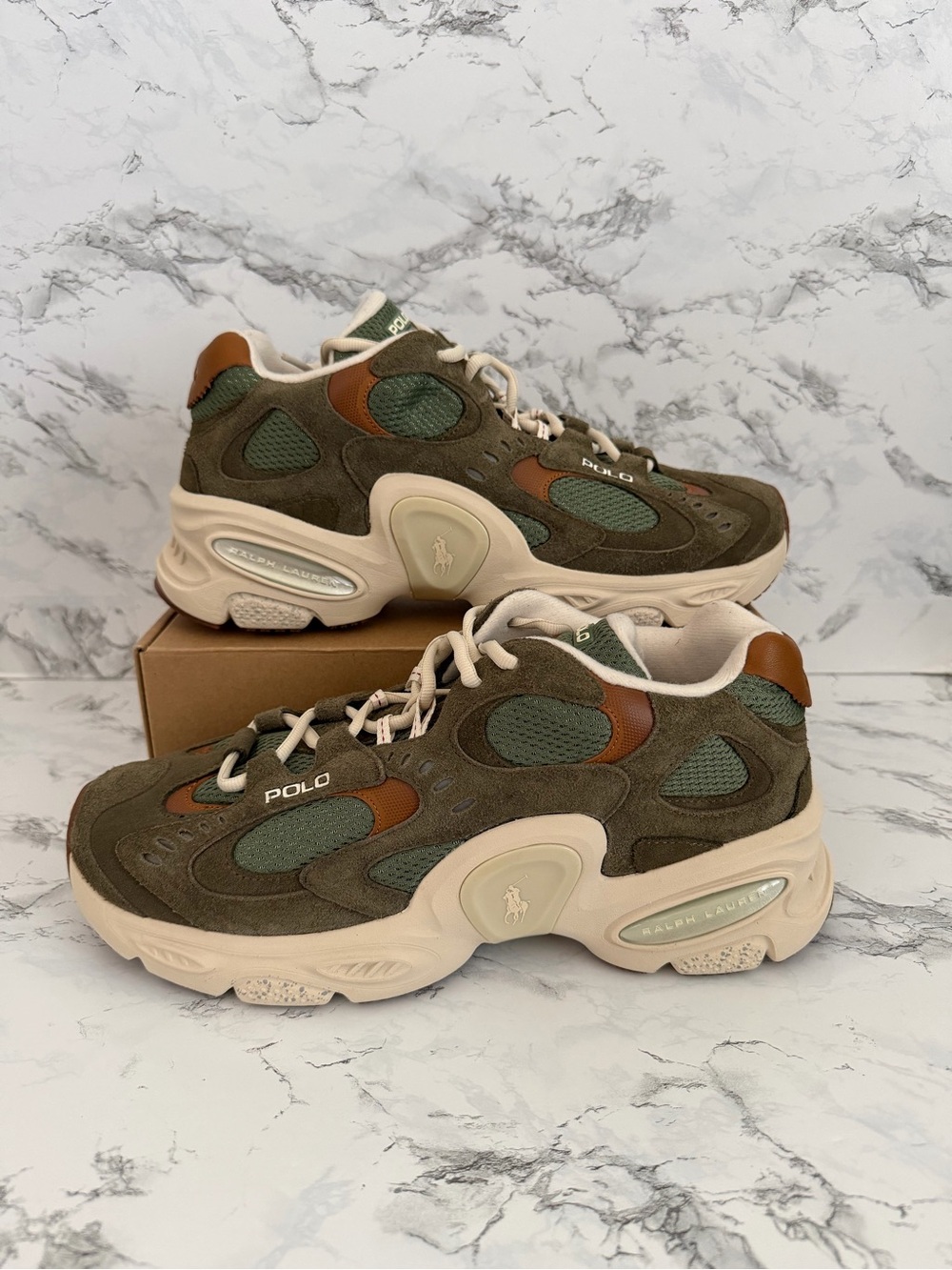 Polo Ralph Lauren Modern Trainer 100 Trackster Shoes Olive Green Men’s Size 11.5